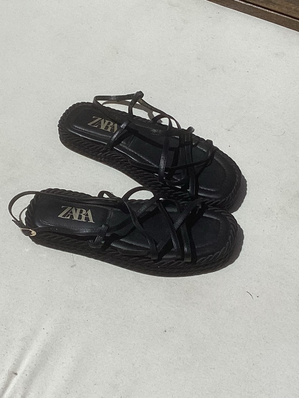 Zara Black Strappy Platform Sandals, size 38